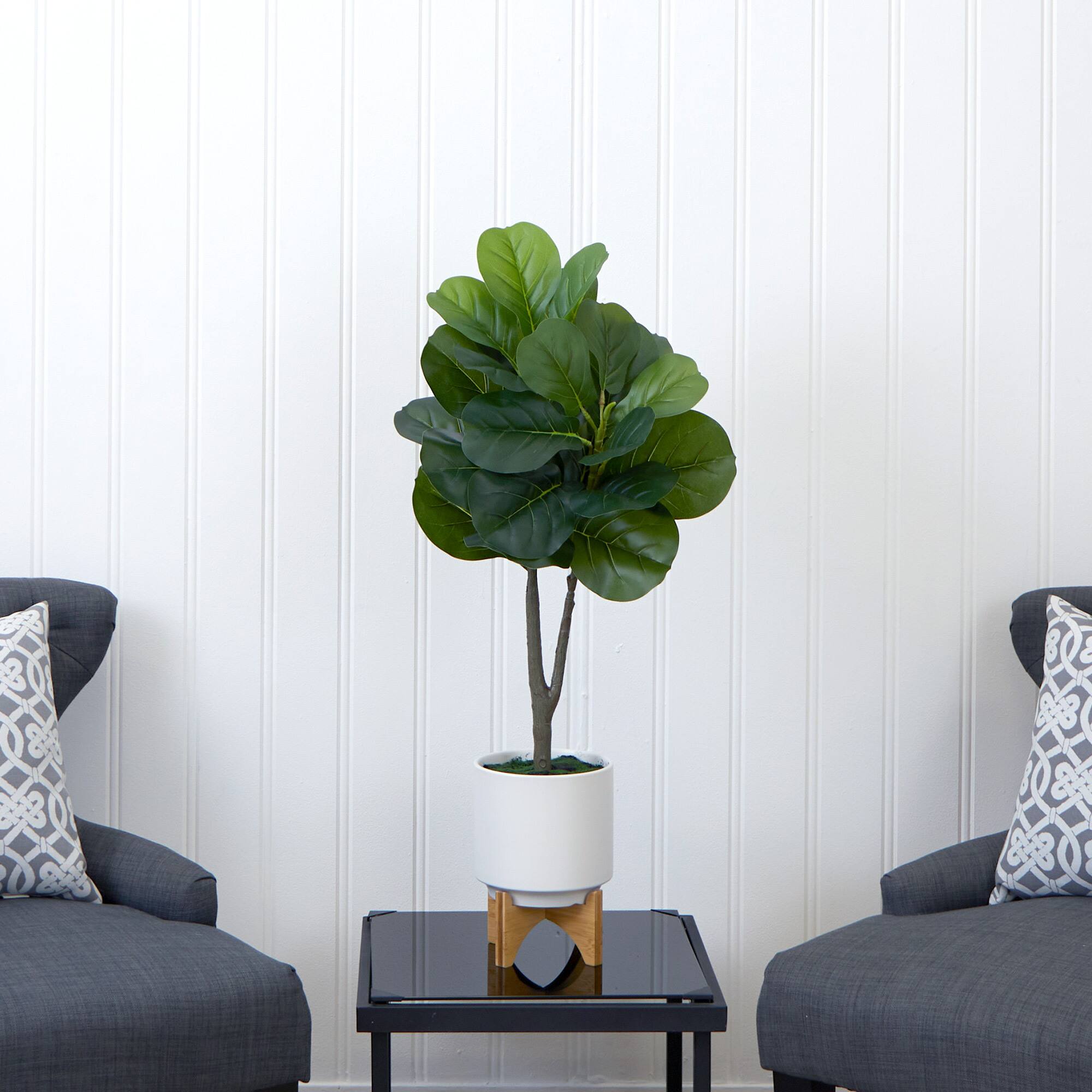 33" Artificial Green Fiddle Fig with Stand Planter